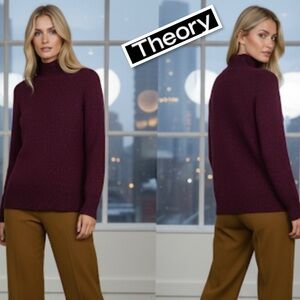 Theory 100% Cashmere Donegal Mock Neck Sweater - Burgundy/Maroon Size P - US 0